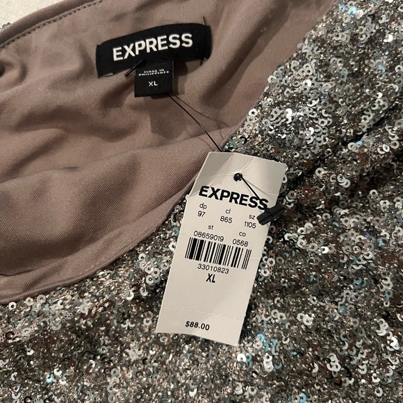 Express Silver Sequin One-Shoulder Blouse - Picture 4 of 4